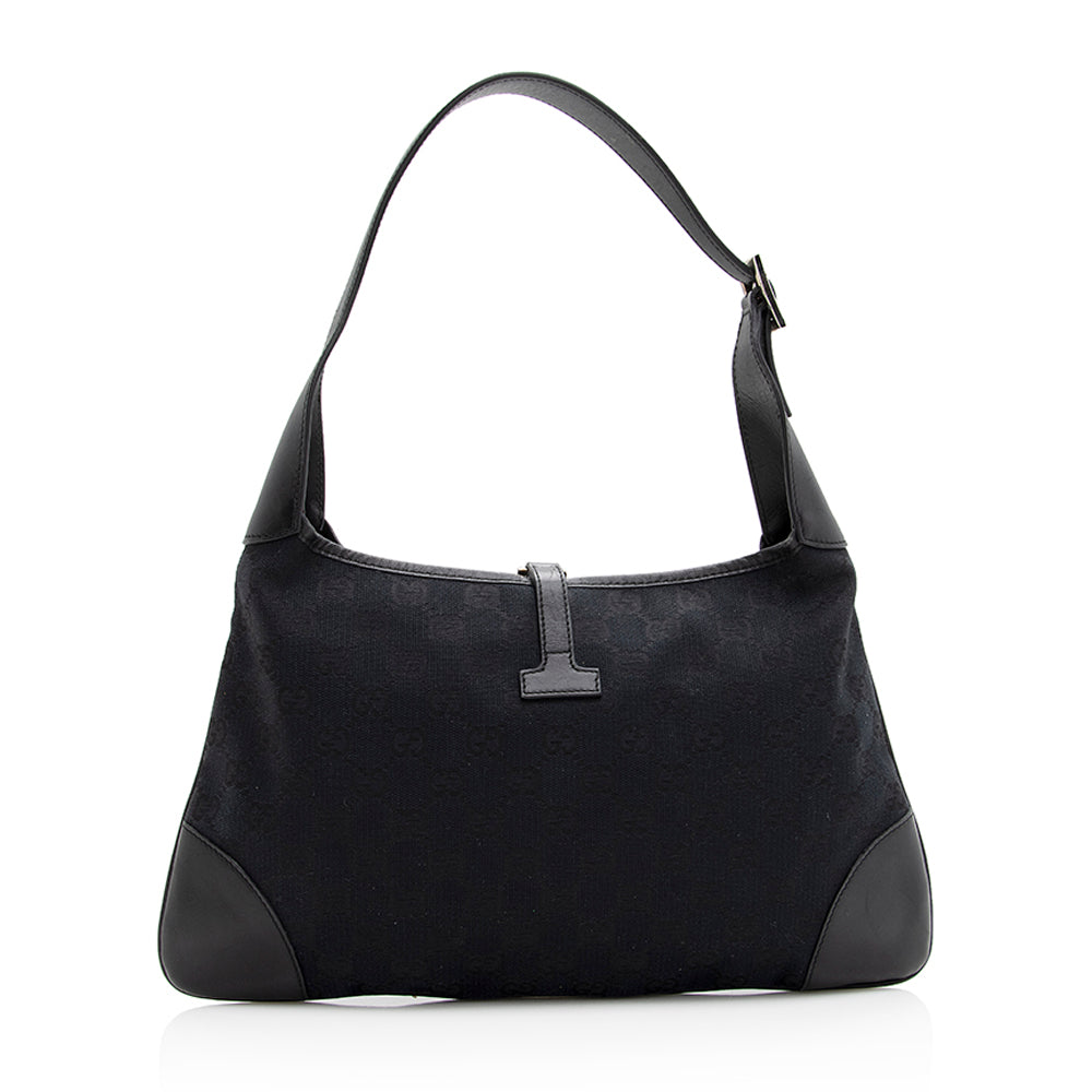 Gucci GG Web Jackie SHF Leather Canvas Nylon Black Shoulder Bag