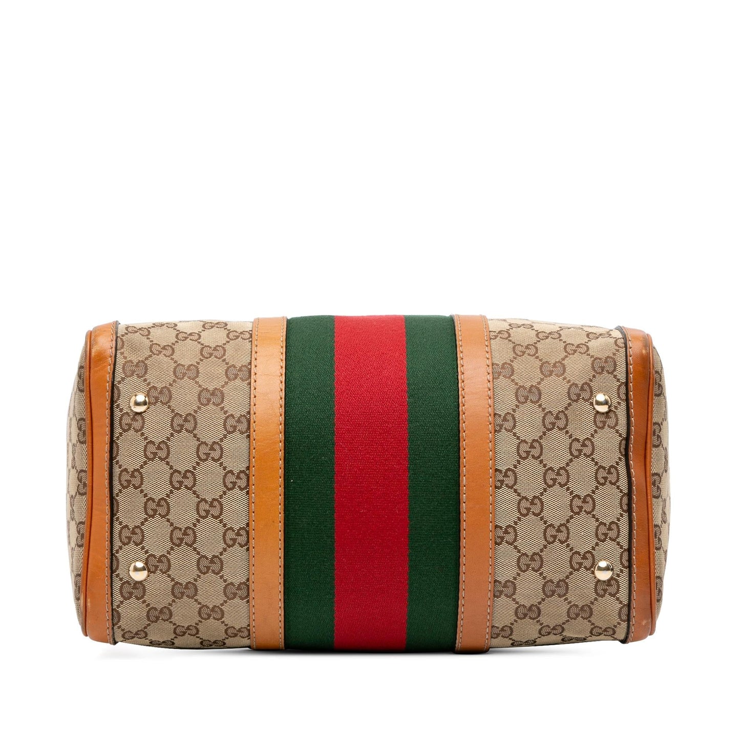 Gucci GG Web Joy Boston Canvas Calf Brown Orange Satchel Bag