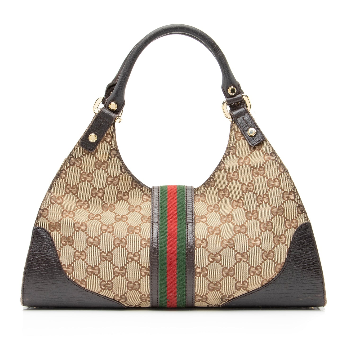 Gucci GG Web Junco SHF Leather Canvas Nylon Brown Shoulder Bag