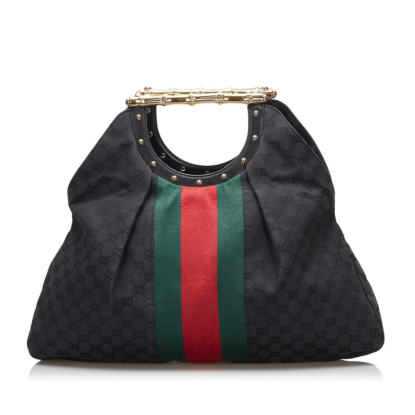 Gucci GG Web Metal Bamboo SHG-XlBfM7 Canvas Black Tote Bag