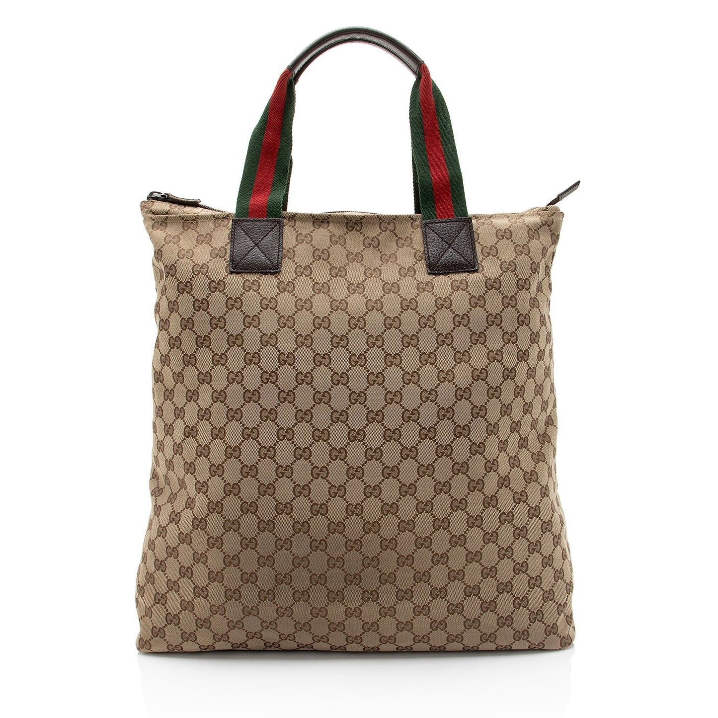Gucci GG Web N S SHF-3n3x28 Leather Canvas Nylon Brown Tote Bag