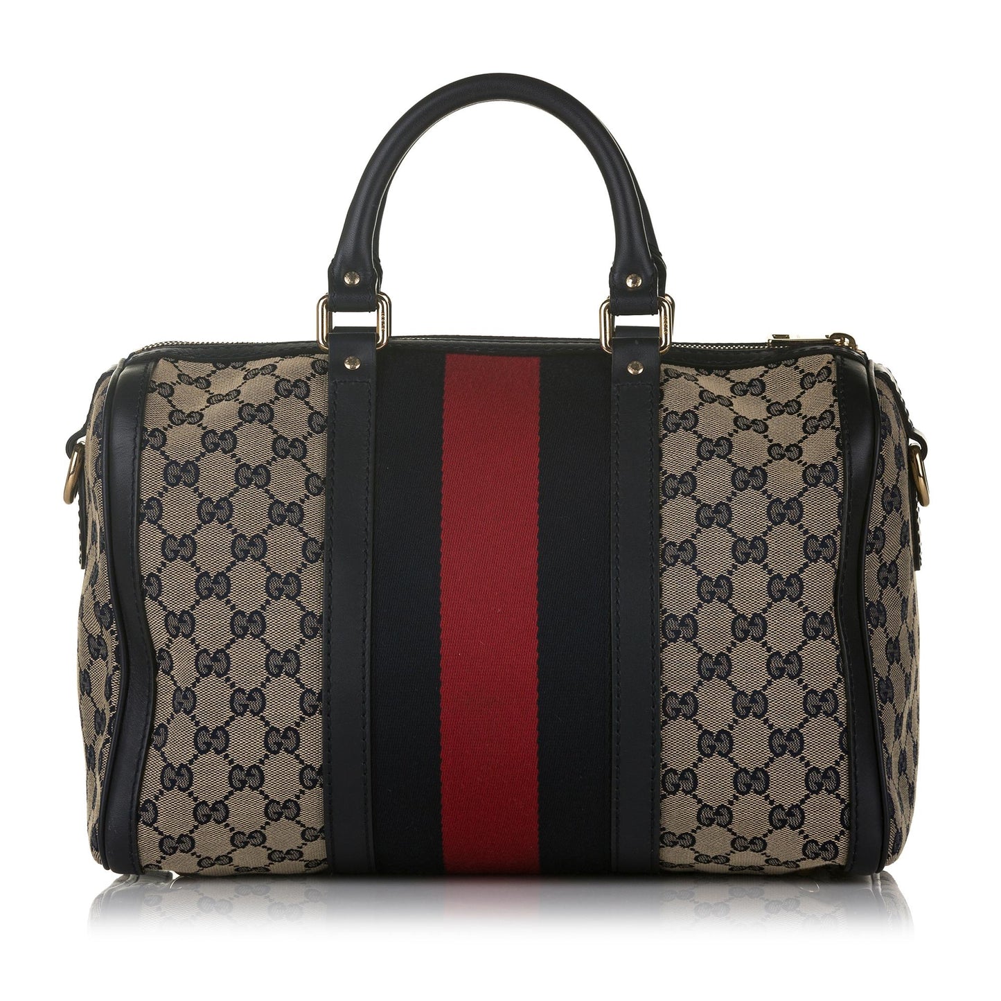 Gucci GG Web SHG Canvas Calf Brown Satchel Bag