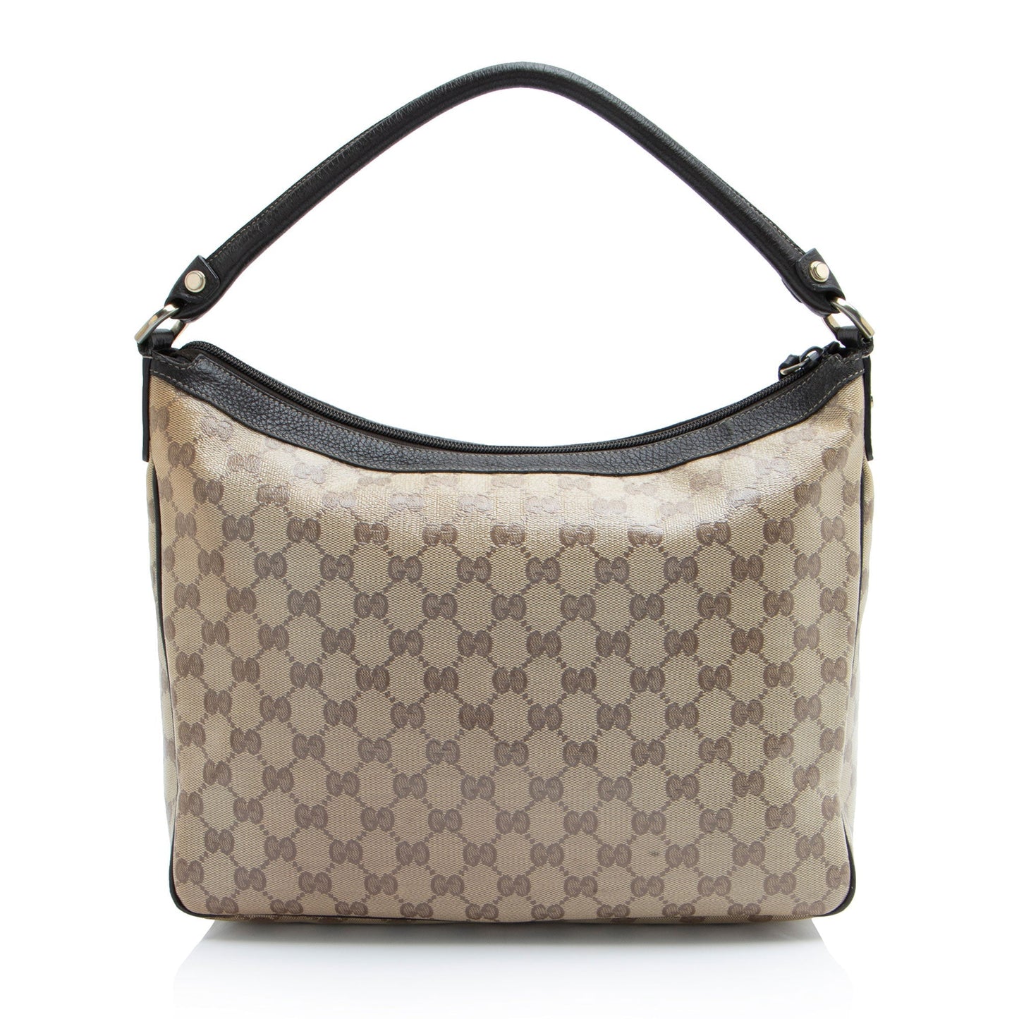 Gucci GG Crystal Abbey Pocket Leather Canvas Brown Shoulder Bag