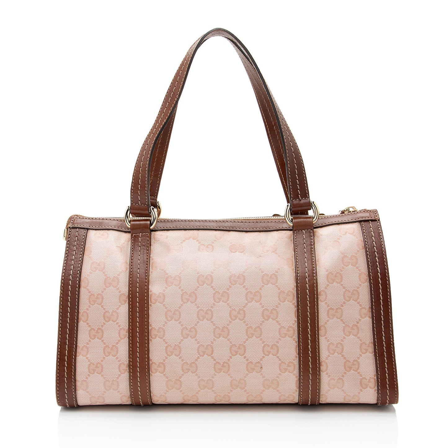 Gucci GG Crystal Duchessa Boston Leather Canvas Brown Pink Satchel Bag