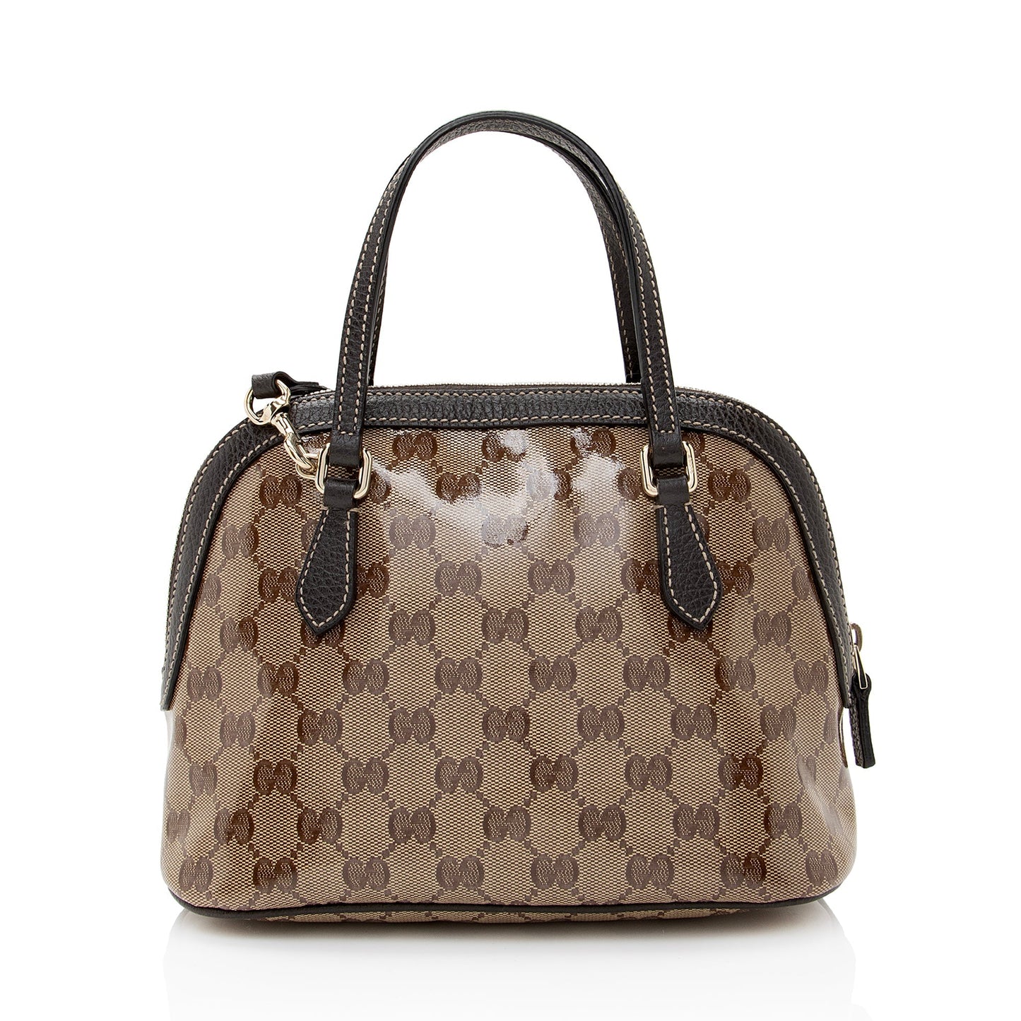 Gucci GG Crystal Dome SHF Leather Canvas Brown Beige Satchel Bag