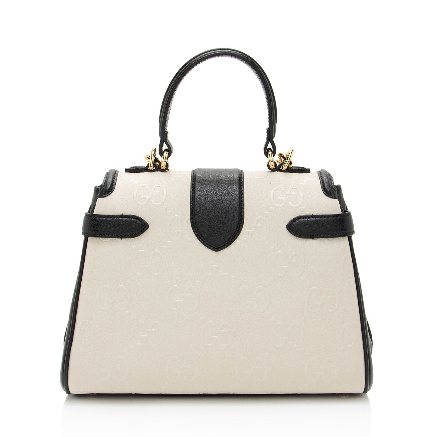 Gucci GG Debossed Top Handle SHF-hGmUB9 Leather Black White Small Satchel Bag