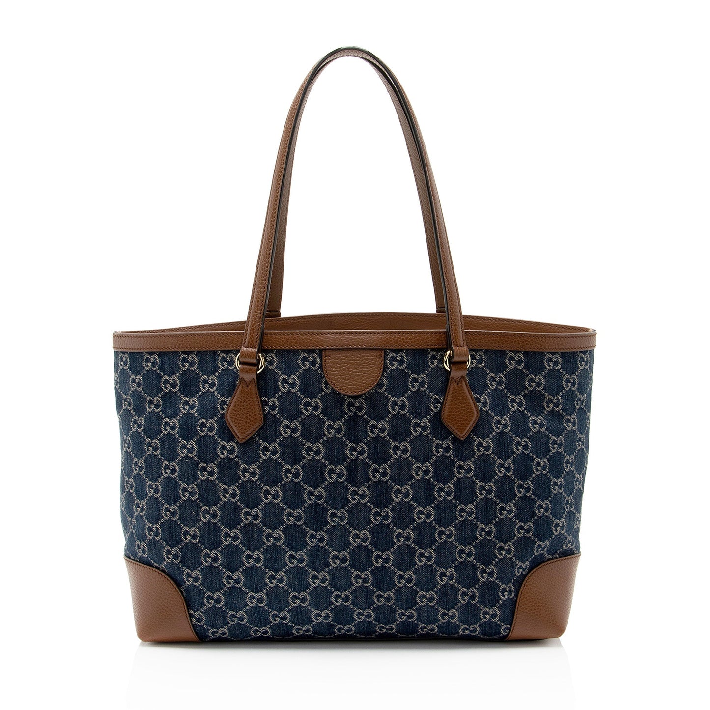 Gucci GG Ophidia SHF-YdRSNY Leather Denim Brown Blue Tote Bag