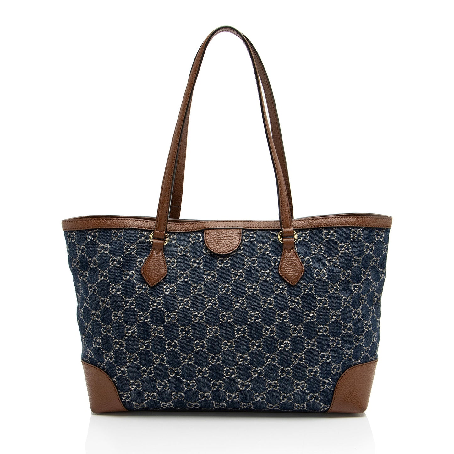 Gucci GG Ophidia SHF-eW1J5L Leather Denim Brown Blue Tote Bag