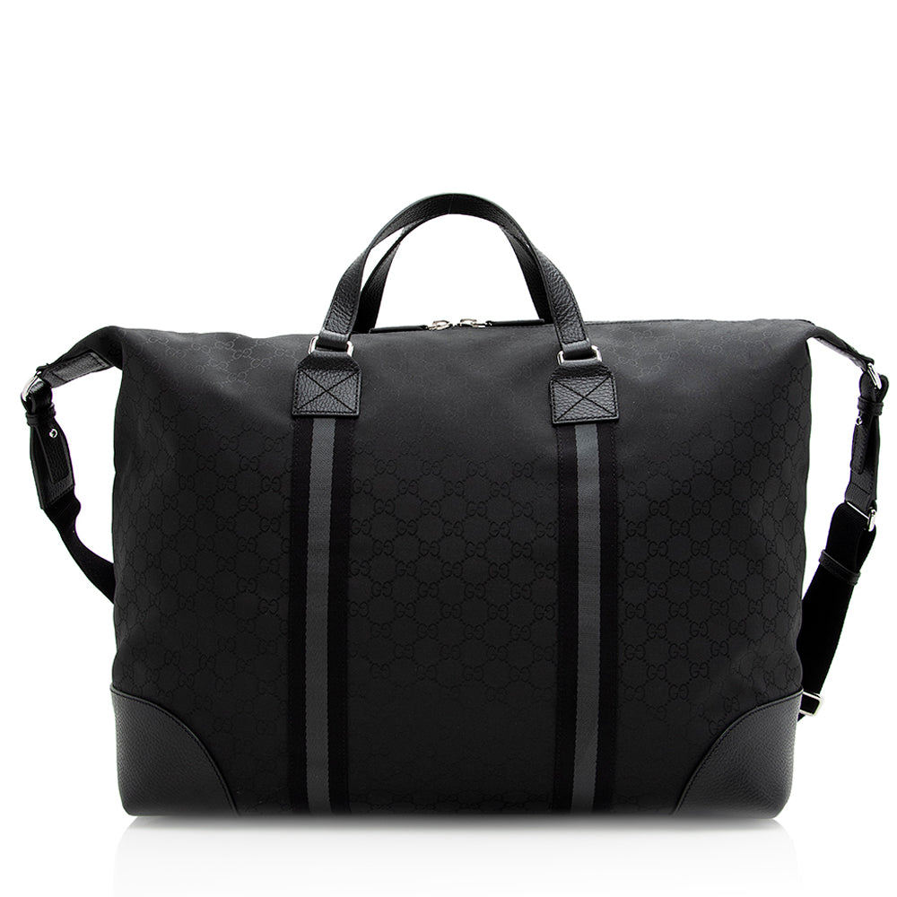 Gucci GG Duffel SHF Leather Canvas Nylon Black Travel Bag