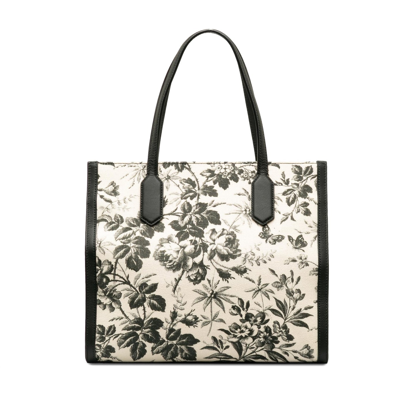 Gucci GG Ribbon Herbarium SHG-7OJiGT Canvas Calf Black White Tote Bag