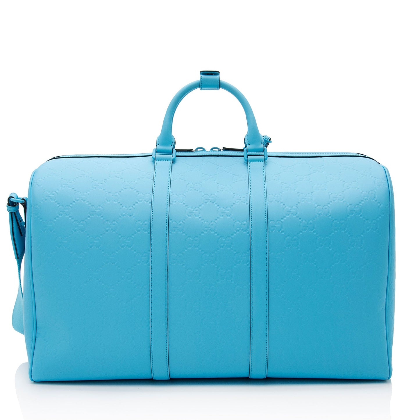 Gucci GG Rubber Effect Duffle Leather Nylon Blue Large Travel Bag