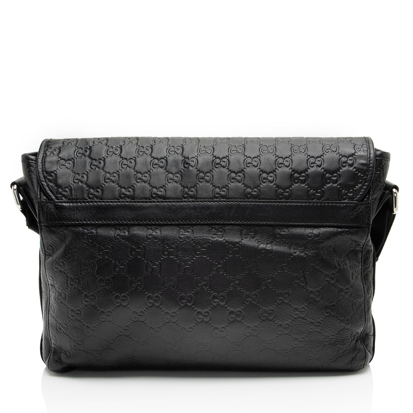 Gucci GG Rubber Effect Web Messenger Leather Nylon Black Medium Shoulder Bag