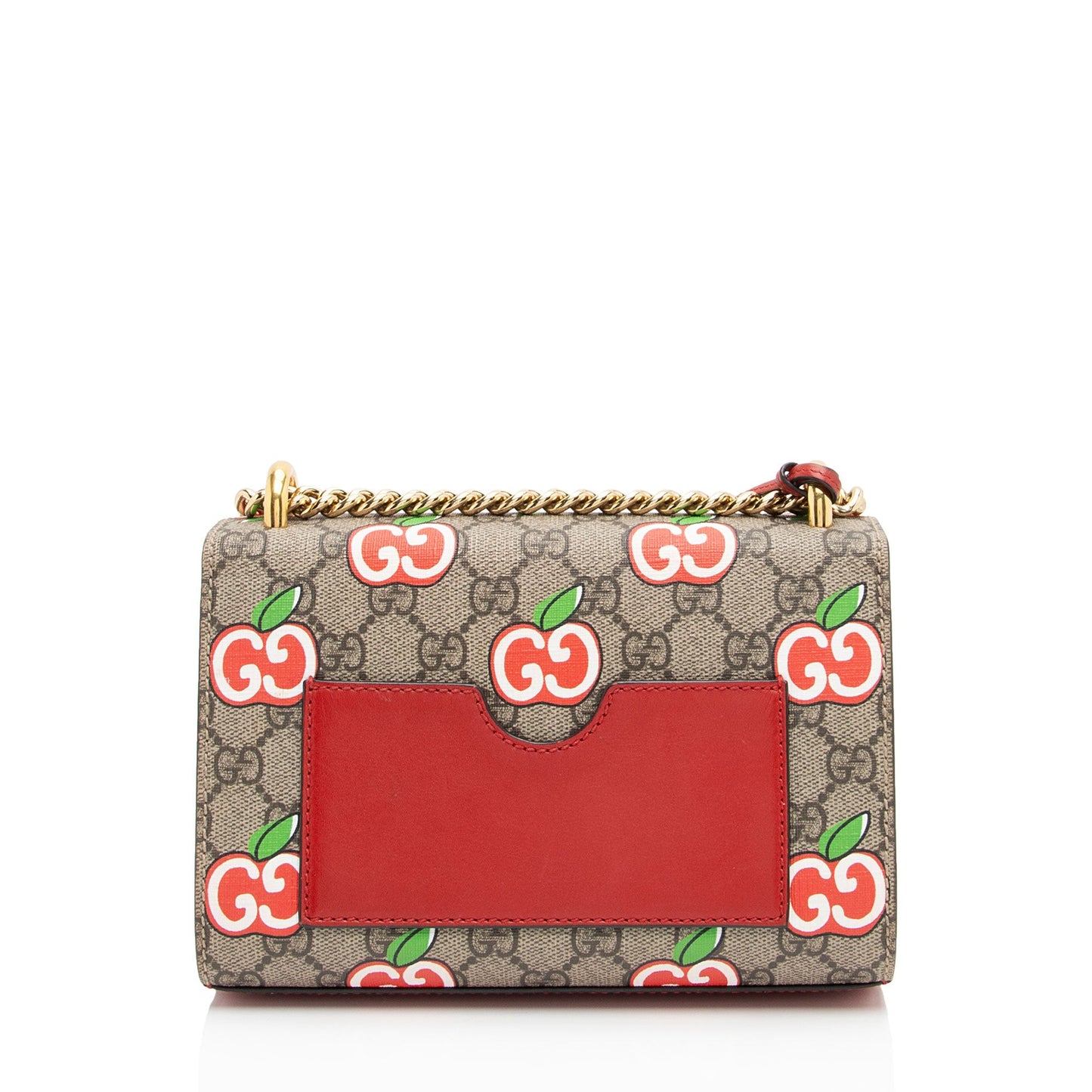 Gucci GG Supreme Apple Padlock Leather Canvas Beige Red Crossbody Bag