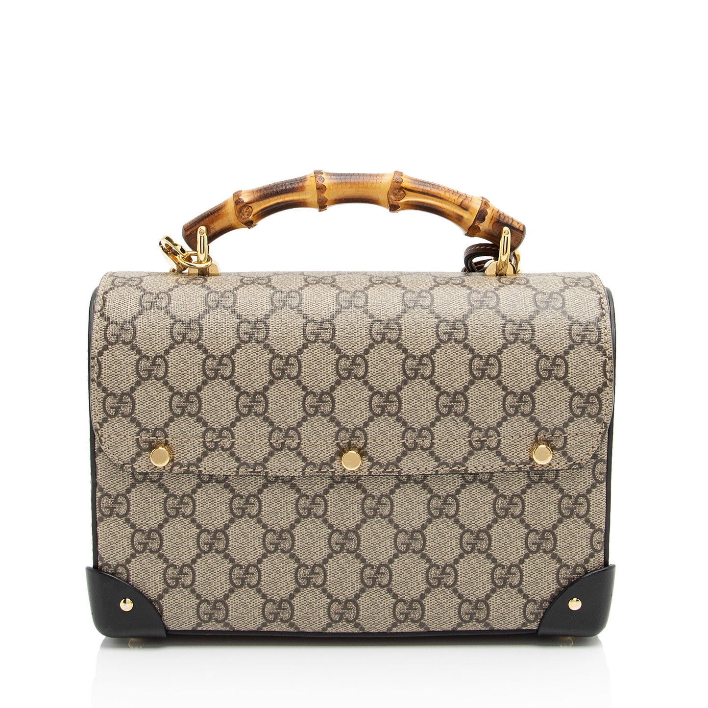 Gucci GG Supreme Bamboo Padlock Top Leather Canvas Black Brown Crossbody Bag