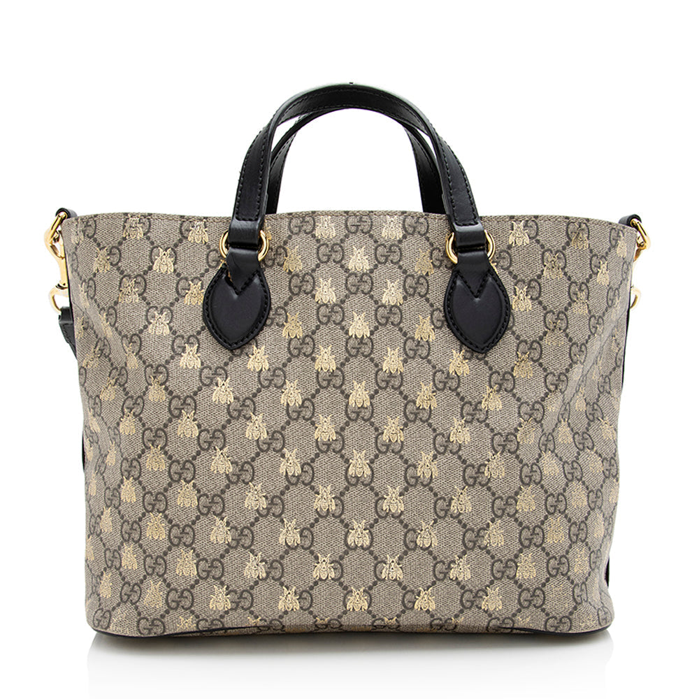 Gucci GG Supreme Bee Soft - Leather Canvas Black Beige Tote Bag