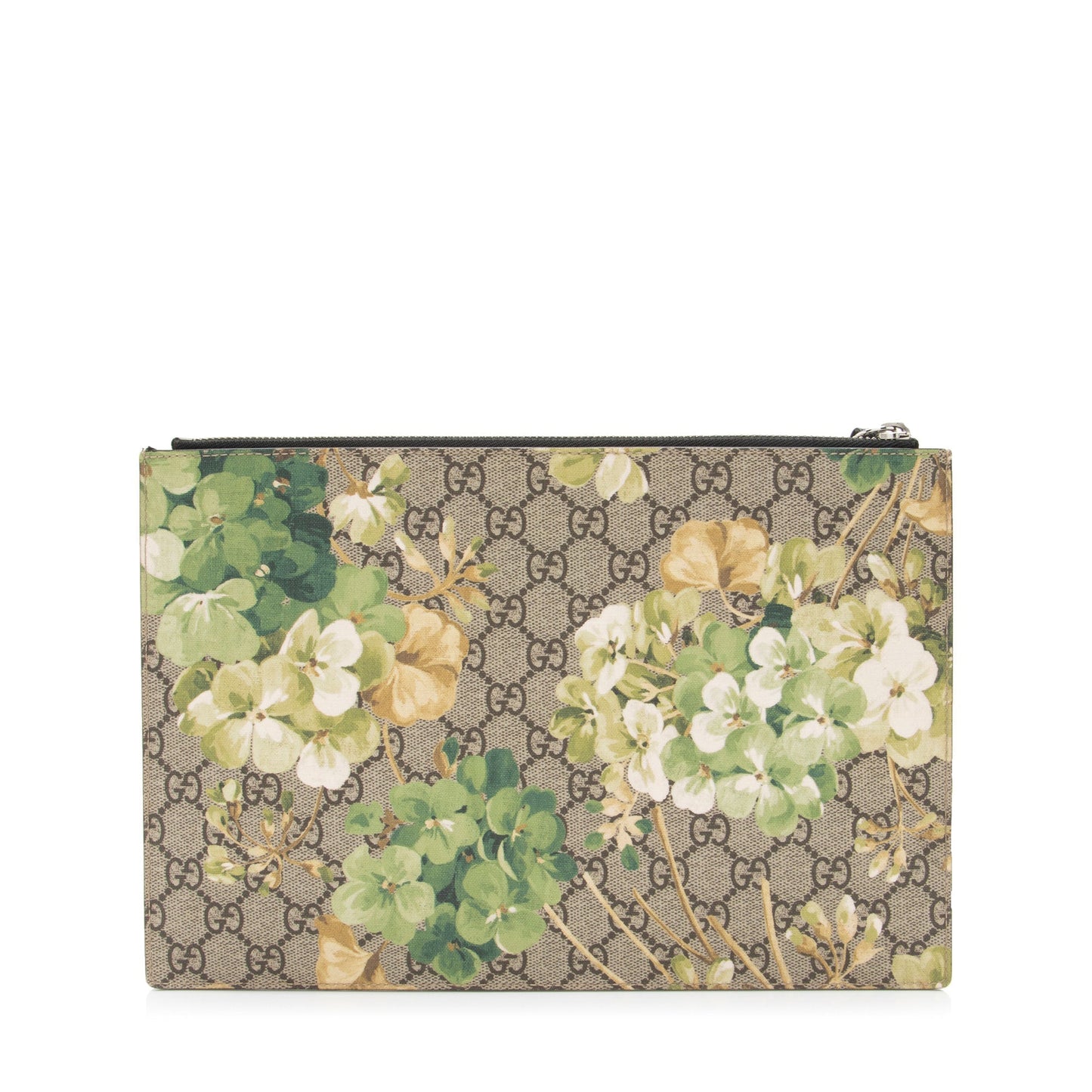 Gucci GG Supreme Blooms Pouch SHF-hBZimk Leather Canvas Beige Large Clutch Bag