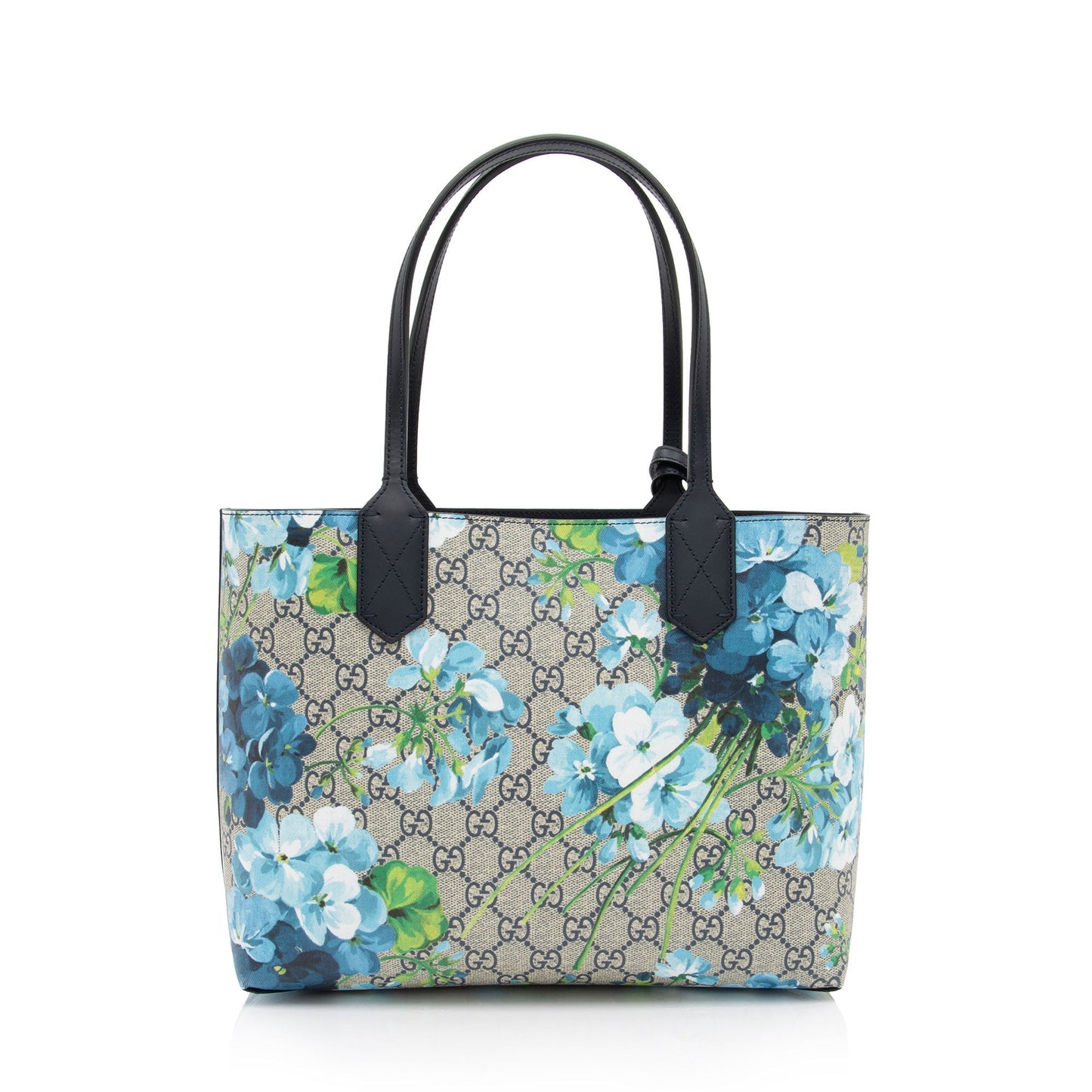 Gucci GG Supreme Blooms Reversible SHF-APA1Dv Leather Canvas Beige Blue Tote Bag