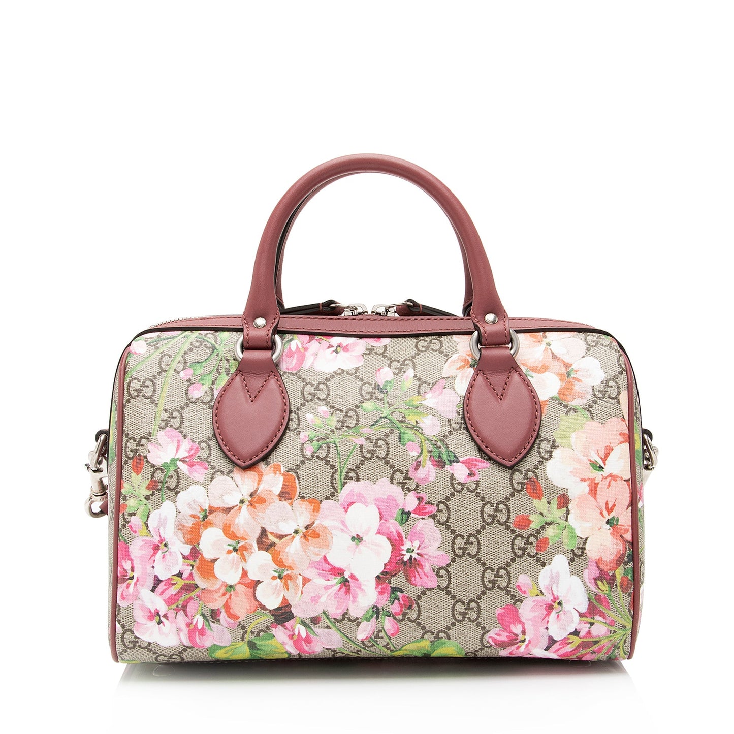 Gucci GG Supreme Blooms Top Handle Leather Canvas Brown Small Satchel Bag