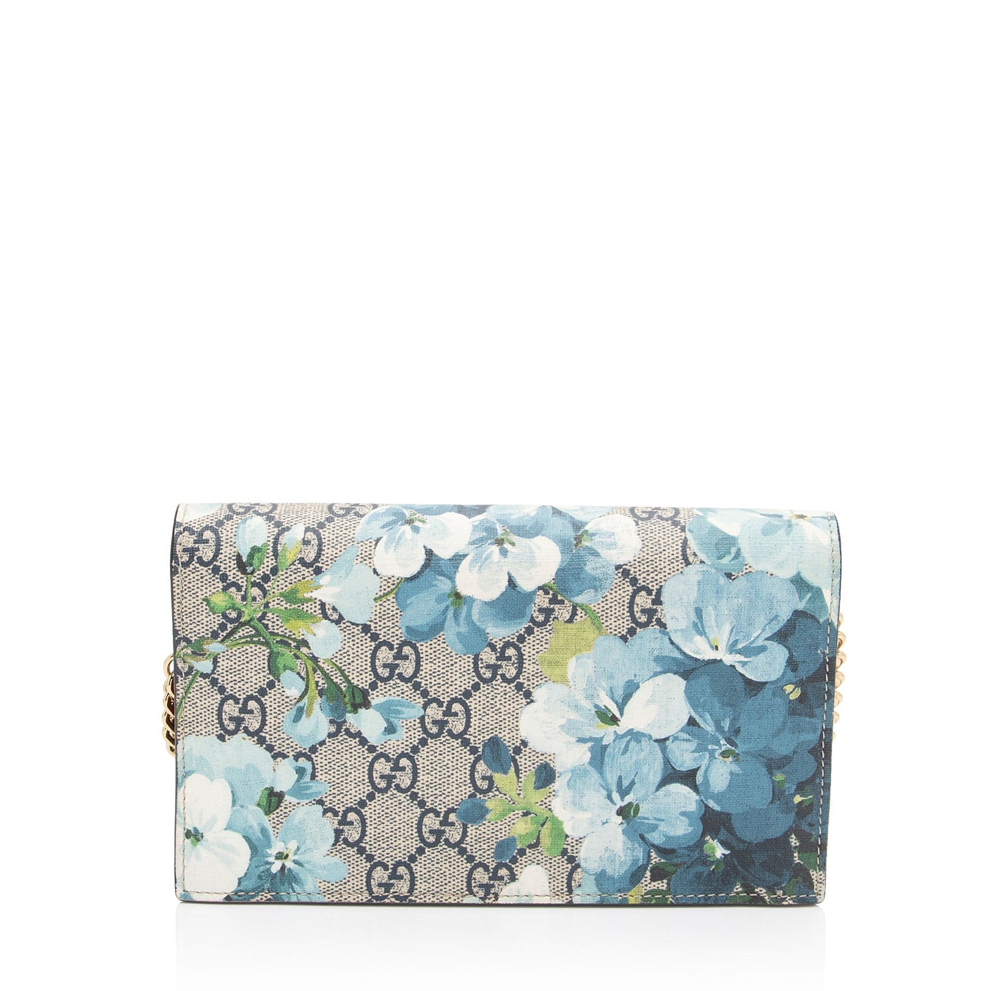 Gucci GG Supreme Blooms Wallet on Leather Canvas Beige Blue Crossbody Bag