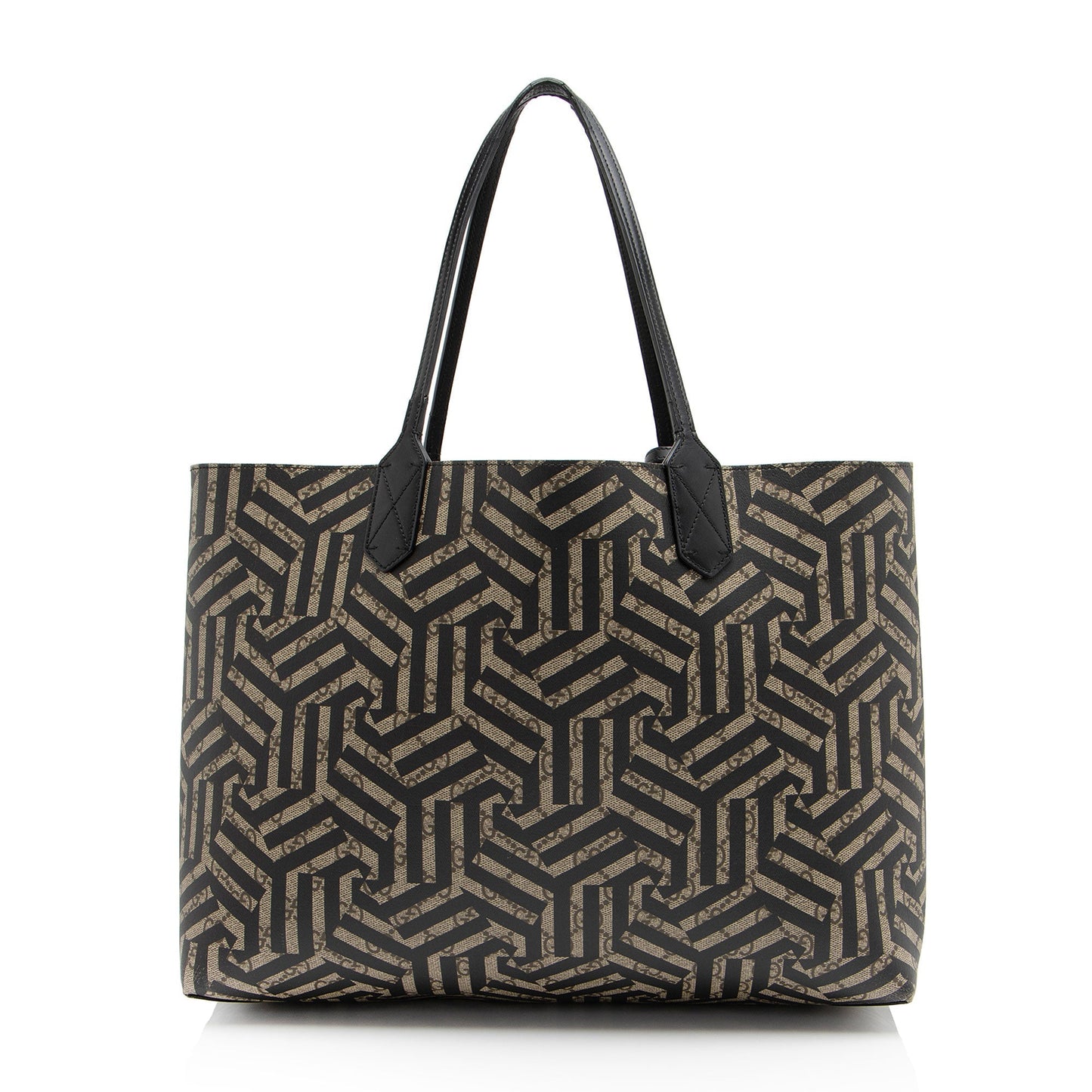 Gucci GG Supreme Caleido Reversible SHF-cTUY8M Leather Canvas Black Beige Tote Bag
