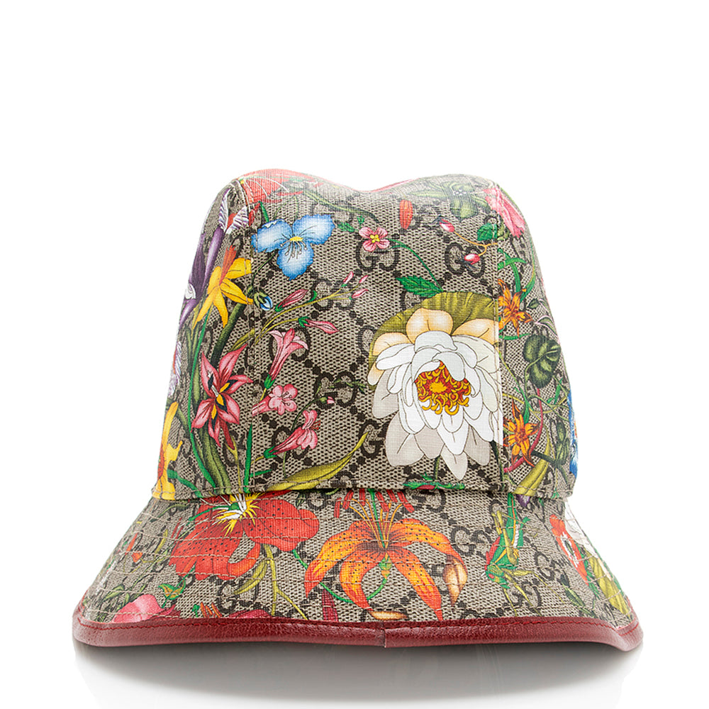 Gucci GG Supreme Flora Bucket Hat Leather Canvas Beige Red Bucket Bag M Shf