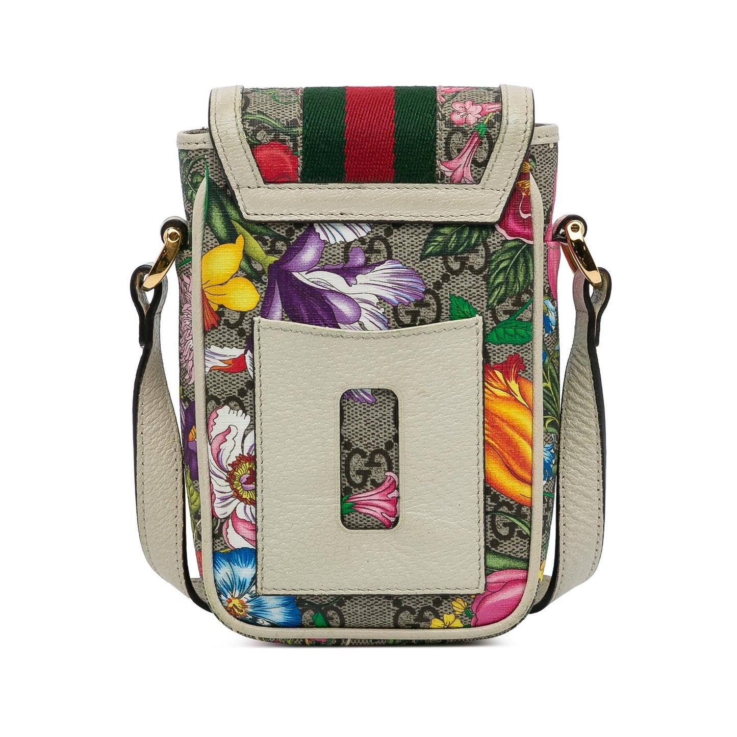 Gucci GG Supreme Flora Ophidia Phone Canvas Calf White Brown Crossbody Bag
