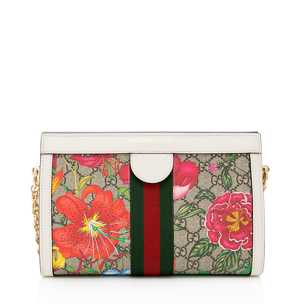 Gucci GG Supreme Flora Ophidia SHF Leather Canvas Nylon White Shoulder Bag