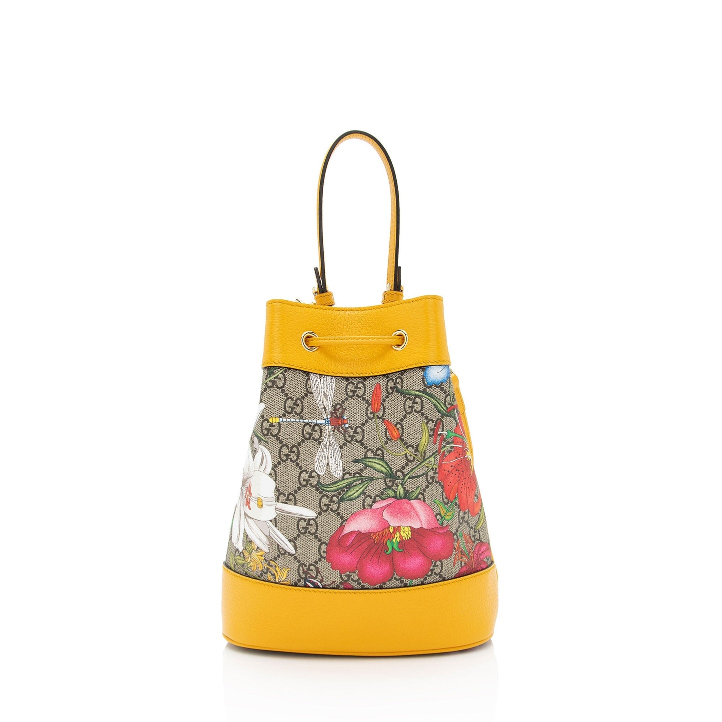 Gucci GG Supreme Flora Ophidia Bucket Leather Canvas Beige Small Crossbody Bag