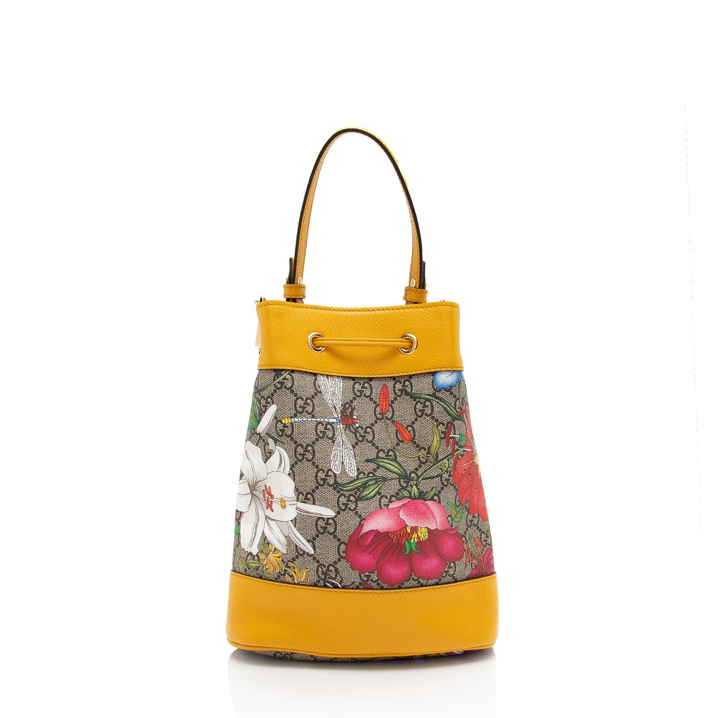 Gucci GG Supreme Flora Ophidia Bucket Leather Canvas Beige Small Crossbody Bag Shf Xran0H