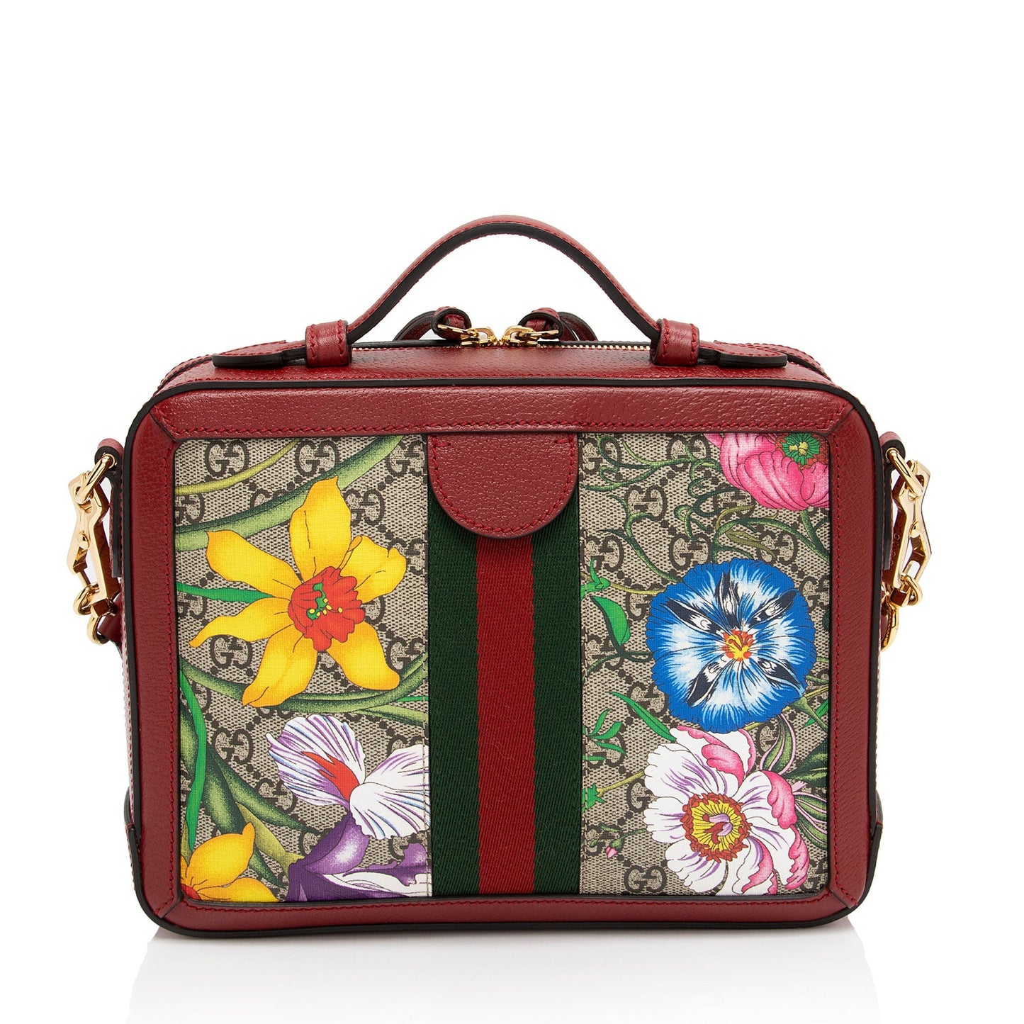 Gucci GG Supreme Flora Ophidia Top Leather Canvas Red Small Crossbody Bag