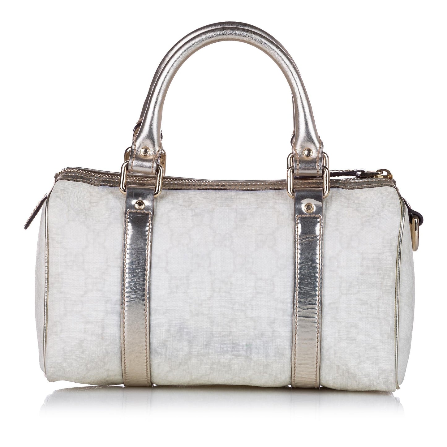 Gucci GG Supreme Joy Boston SHG Canvas Calf White Silver Satchel Bag