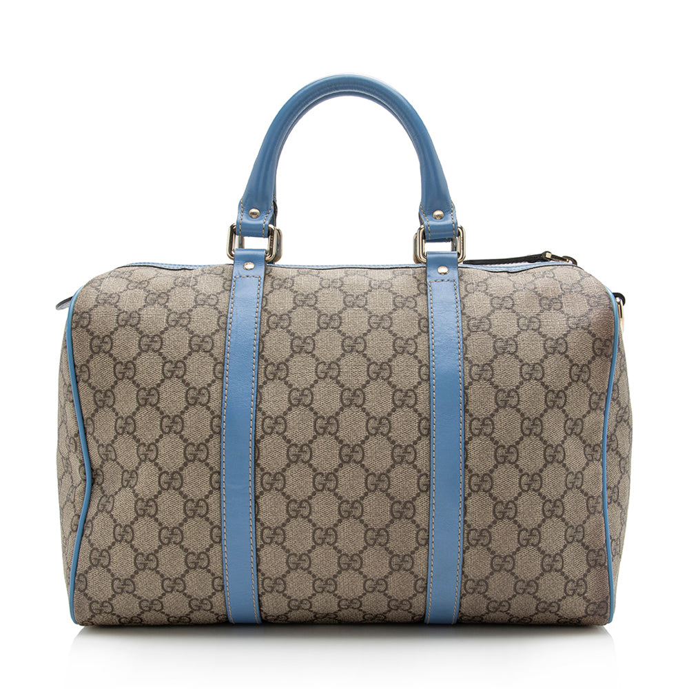 Gucci GG Supreme Joy Boston SHF Leather Canvas Beige Blue Satchel Bag