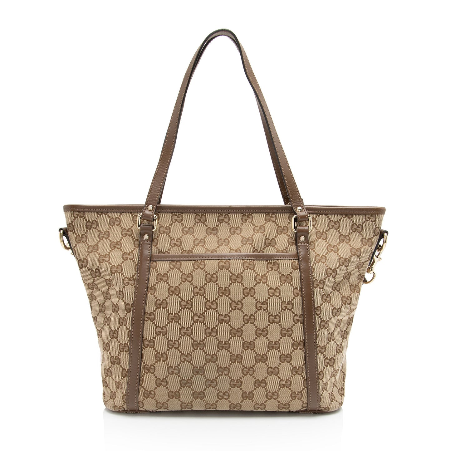 Gucci GG Supreme Front Pocket SHF-UIiEXW Leather Canvas Brown Beige Tote Bag