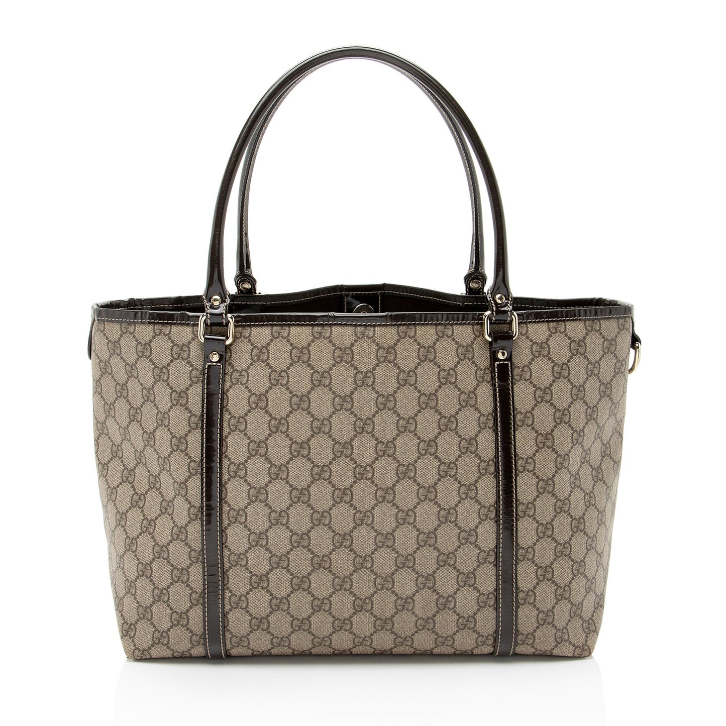 Gucci GG Supreme Joy Leather Canvas Patent Brown Tote Bag