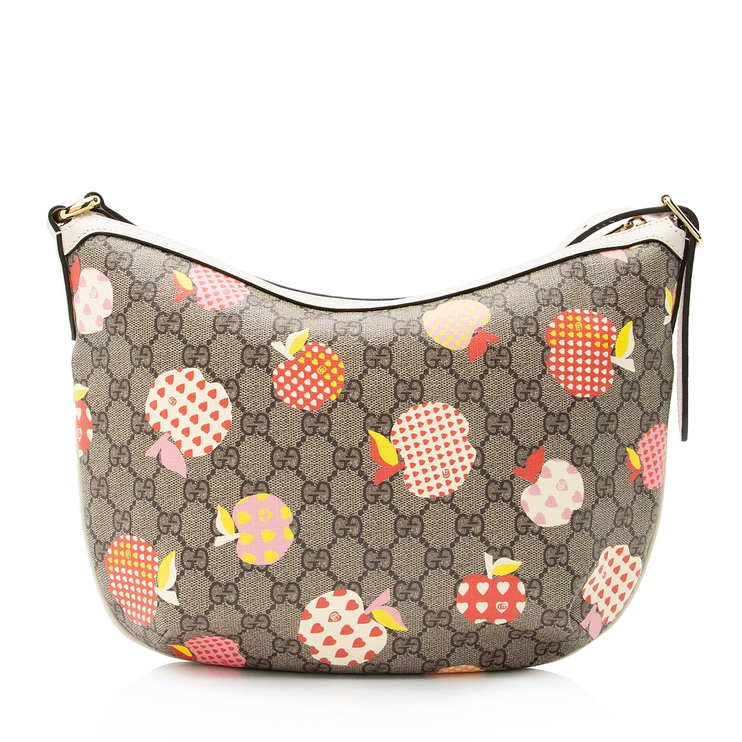 Gucci GG Supreme Les Pommes Half Leather Canvas Beige Shoulder Bag Hobo Shf