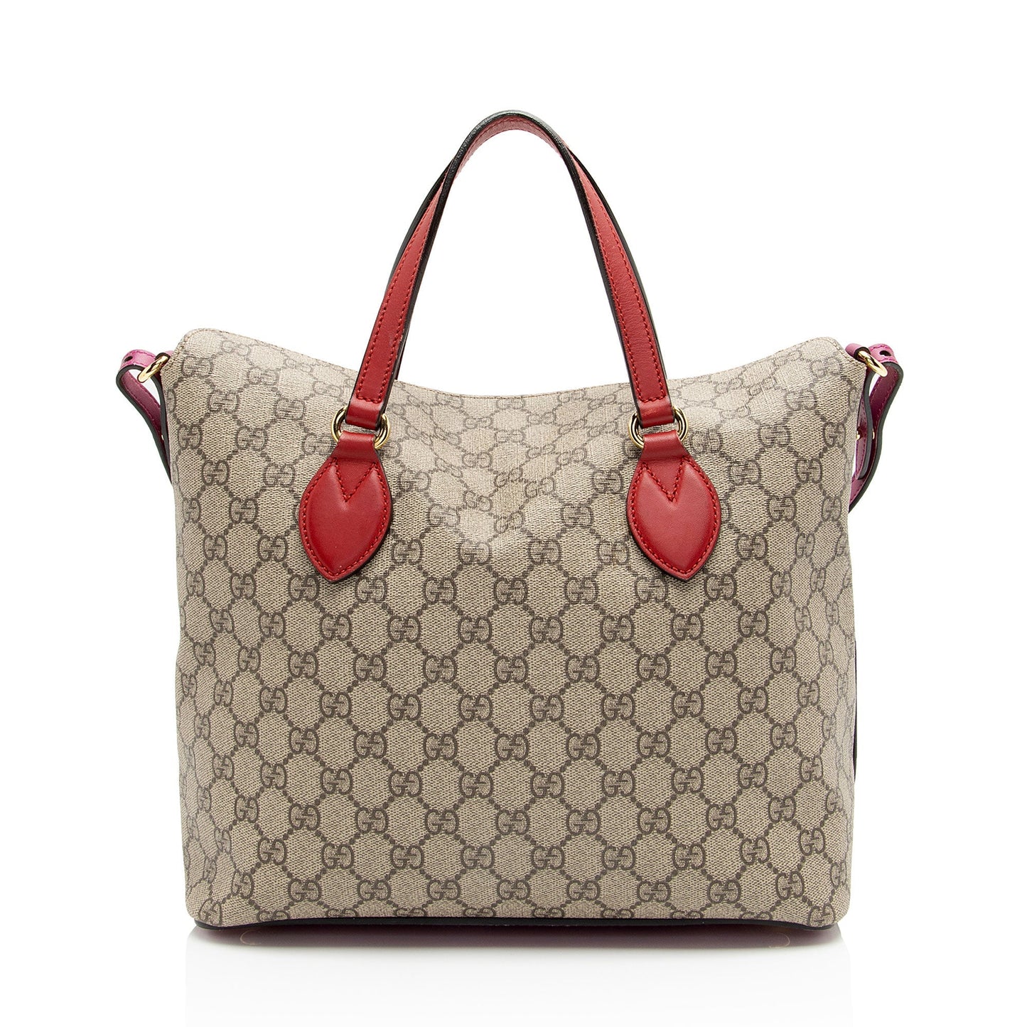 Gucci GG Supreme Linea A Fold Leather Canvas Brown Red Tote Bag