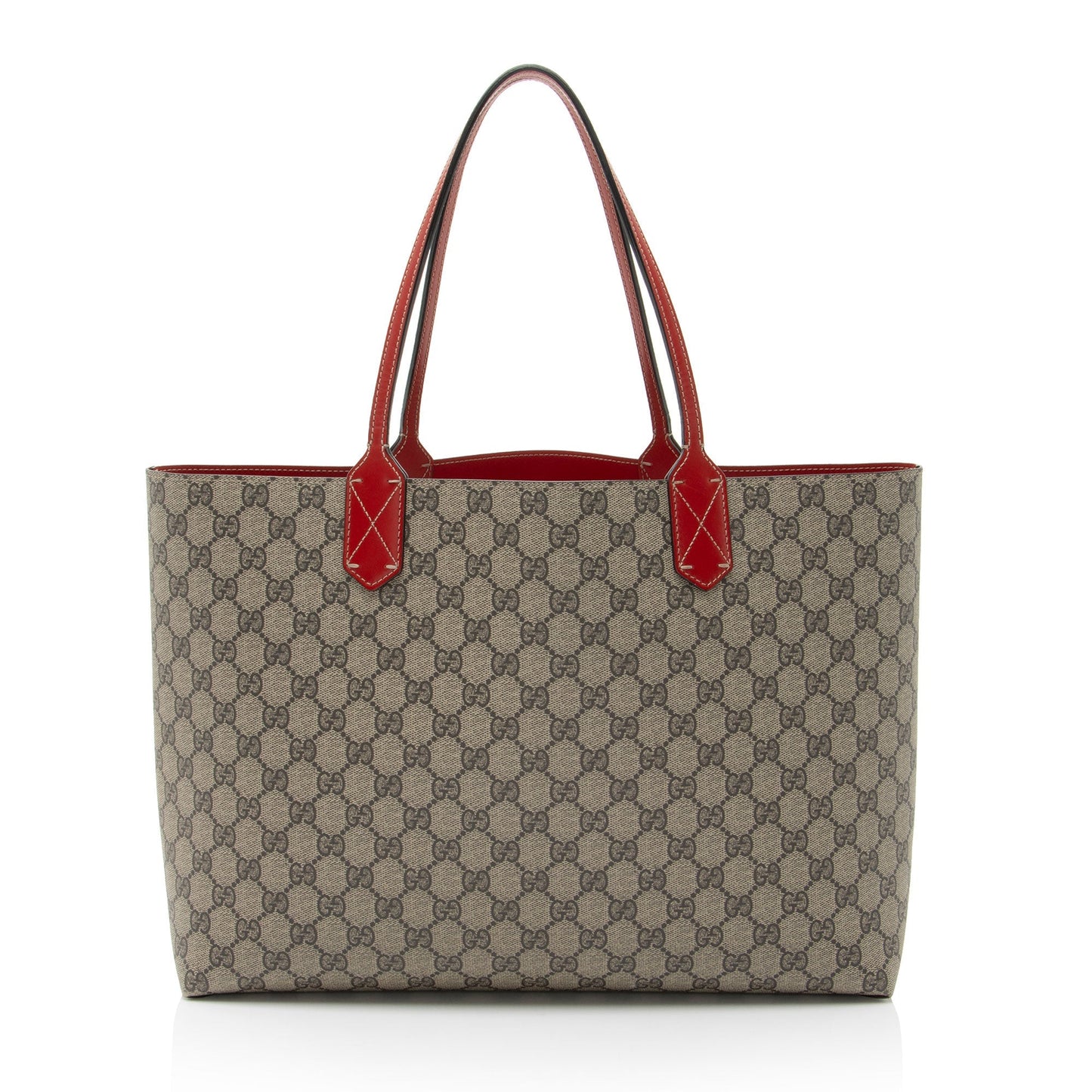 Gucci GG Supreme Reversible Leather Canvas Brown Red Tote Bag