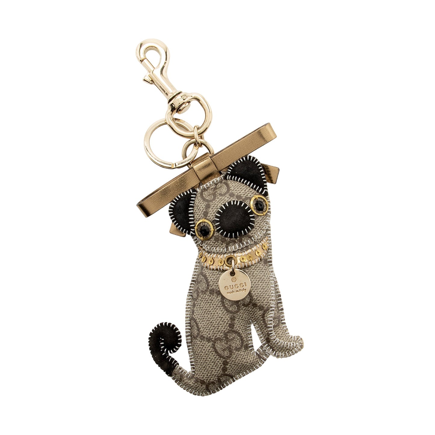 Gucci GG Supreme Oliver Guccioli Pug Leather Canvas Suede Beige Accessory