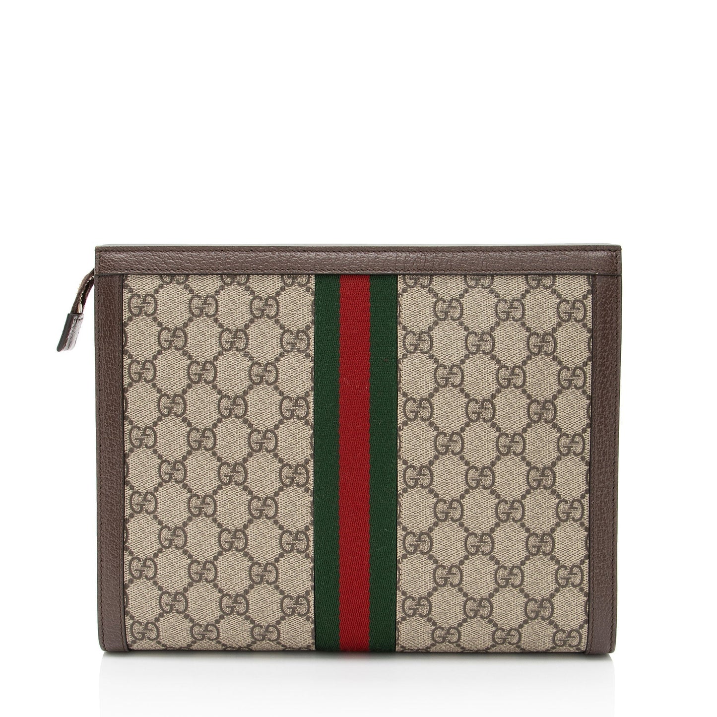 Gucci GG Supreme Ophidia Pouch Leather Canvas Nylon Brown Clutch Bag