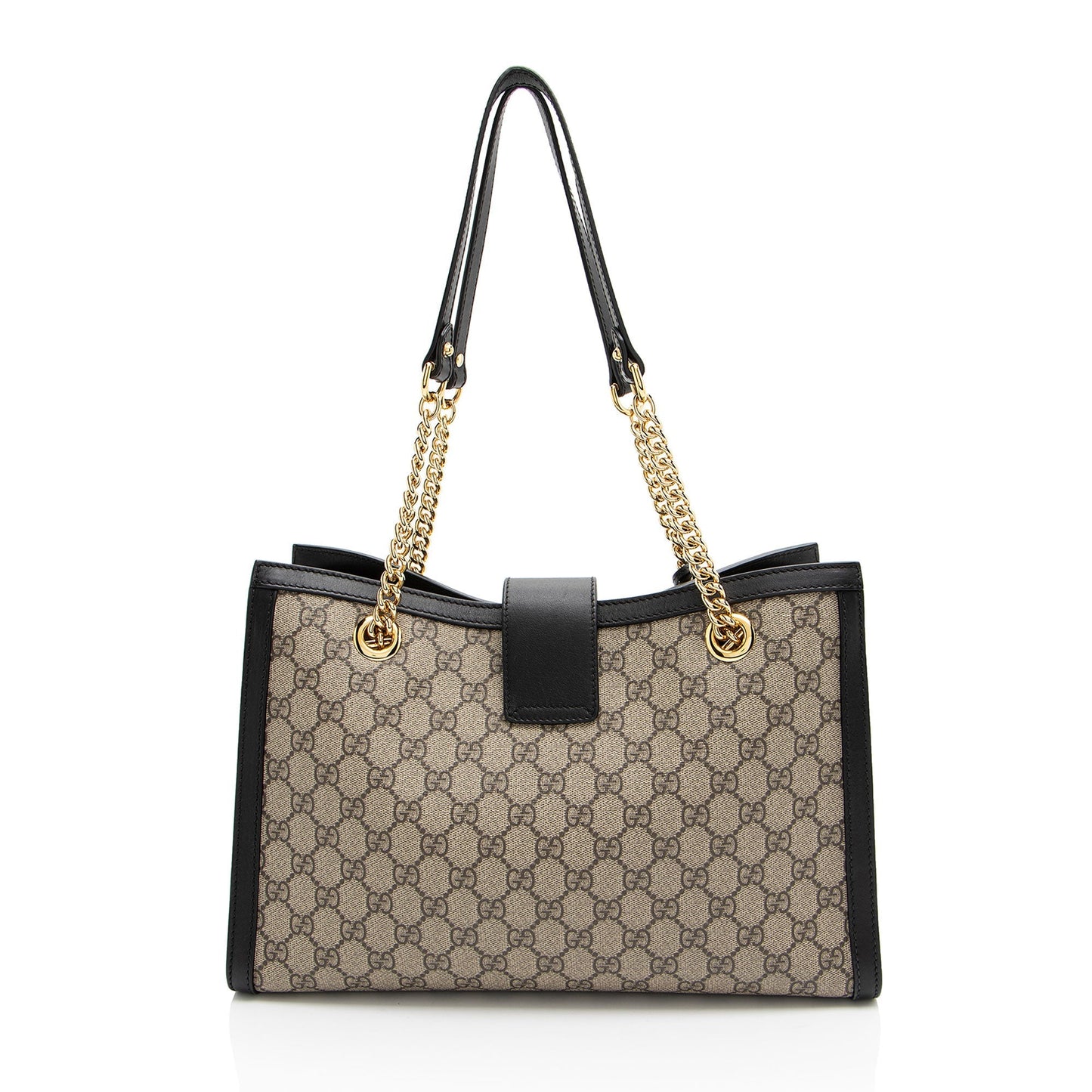 Gucci GG Supreme Padlock Chain SHF-q4e2Rg Leather Canvas Black Beige Shoulder Bag