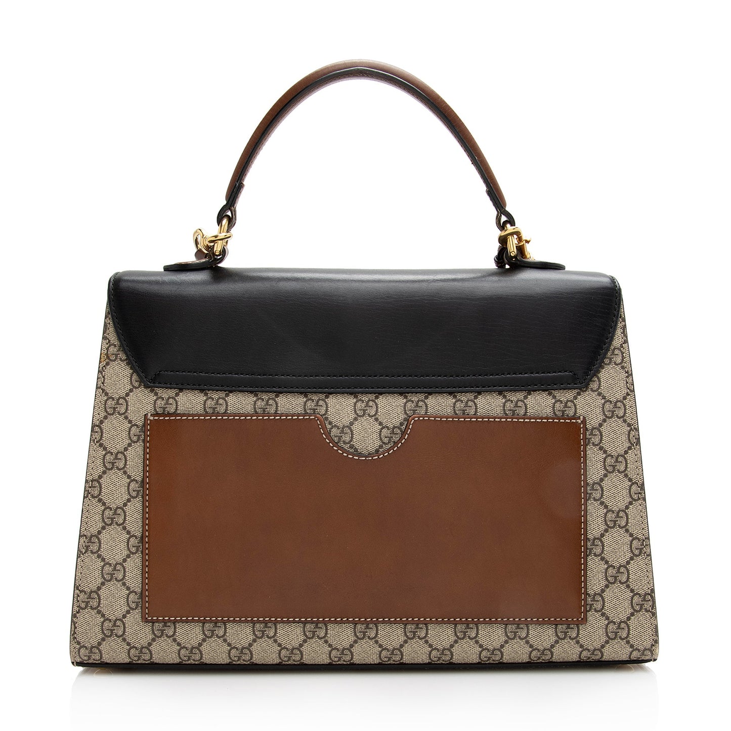 Gucci GG Supreme Padlock Top Handle Leather Canvas Black Brown Satchel Bag Satchel Shf