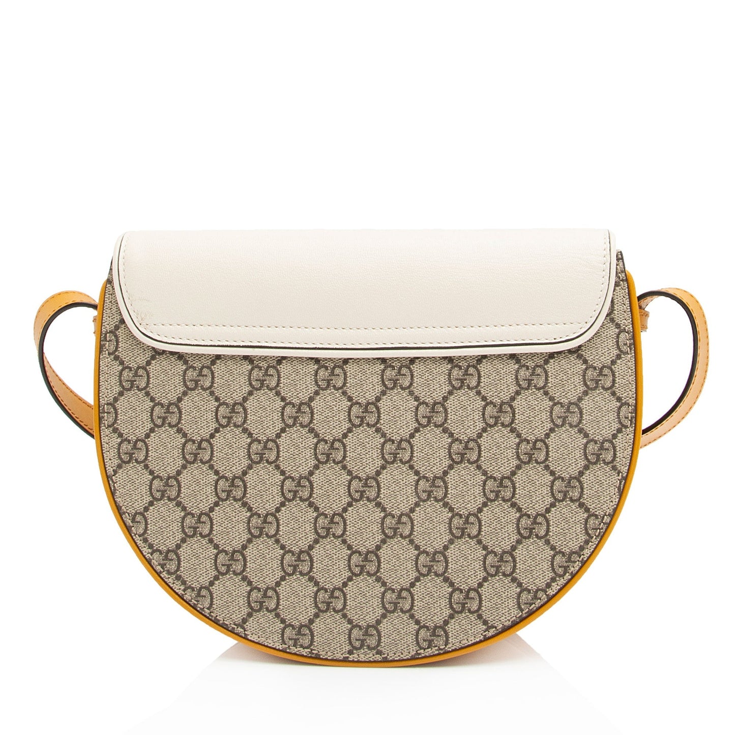 Gucci GG Supreme Padlock Saddle SHF-VMEURh Leather Canvas White Beige Crossbody Bag