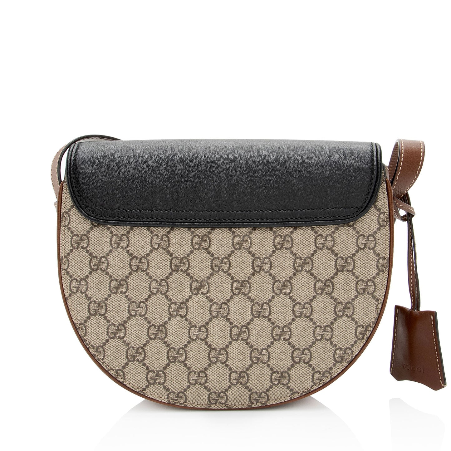 Gucci GG Supreme Padlock Saddle Leather Canvas Black Beige Crossbody Bag