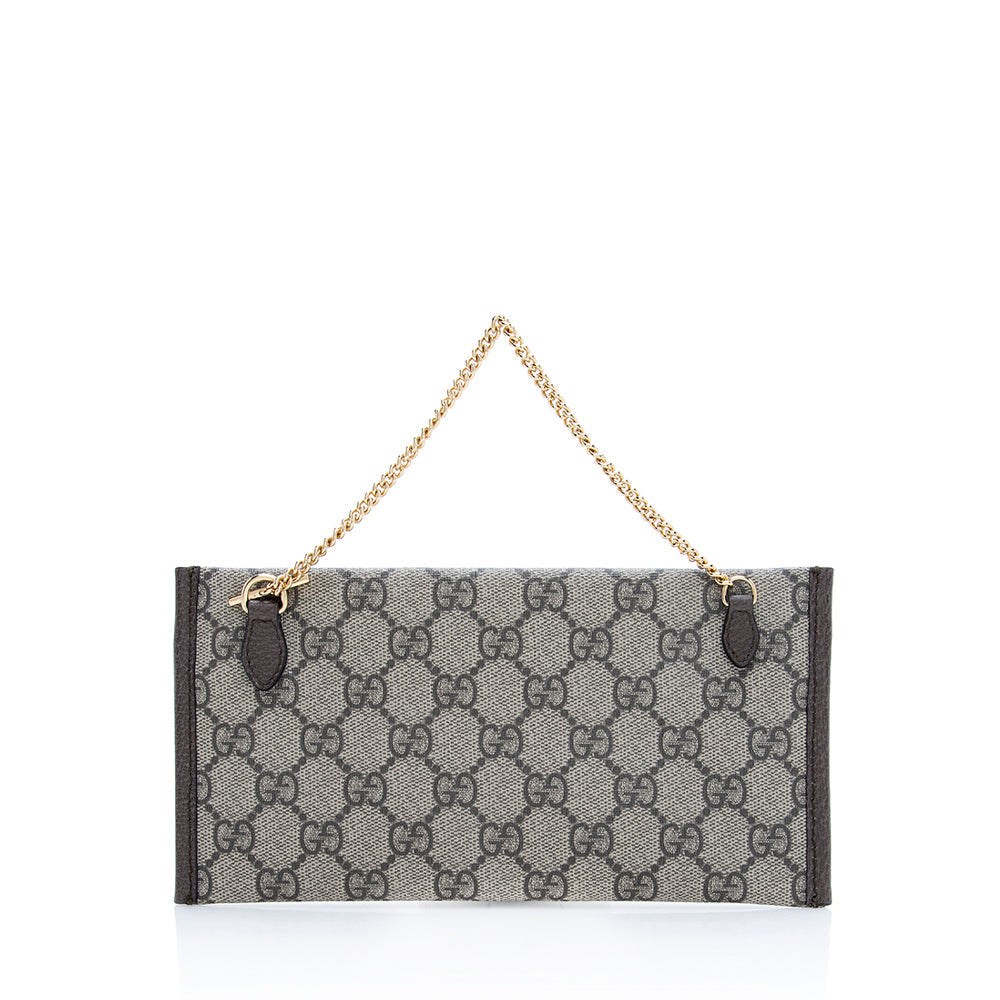 Gucci GG Supreme Pochette SHF Leather Canvas Brown Beige Clutch Bag Pochette Shf