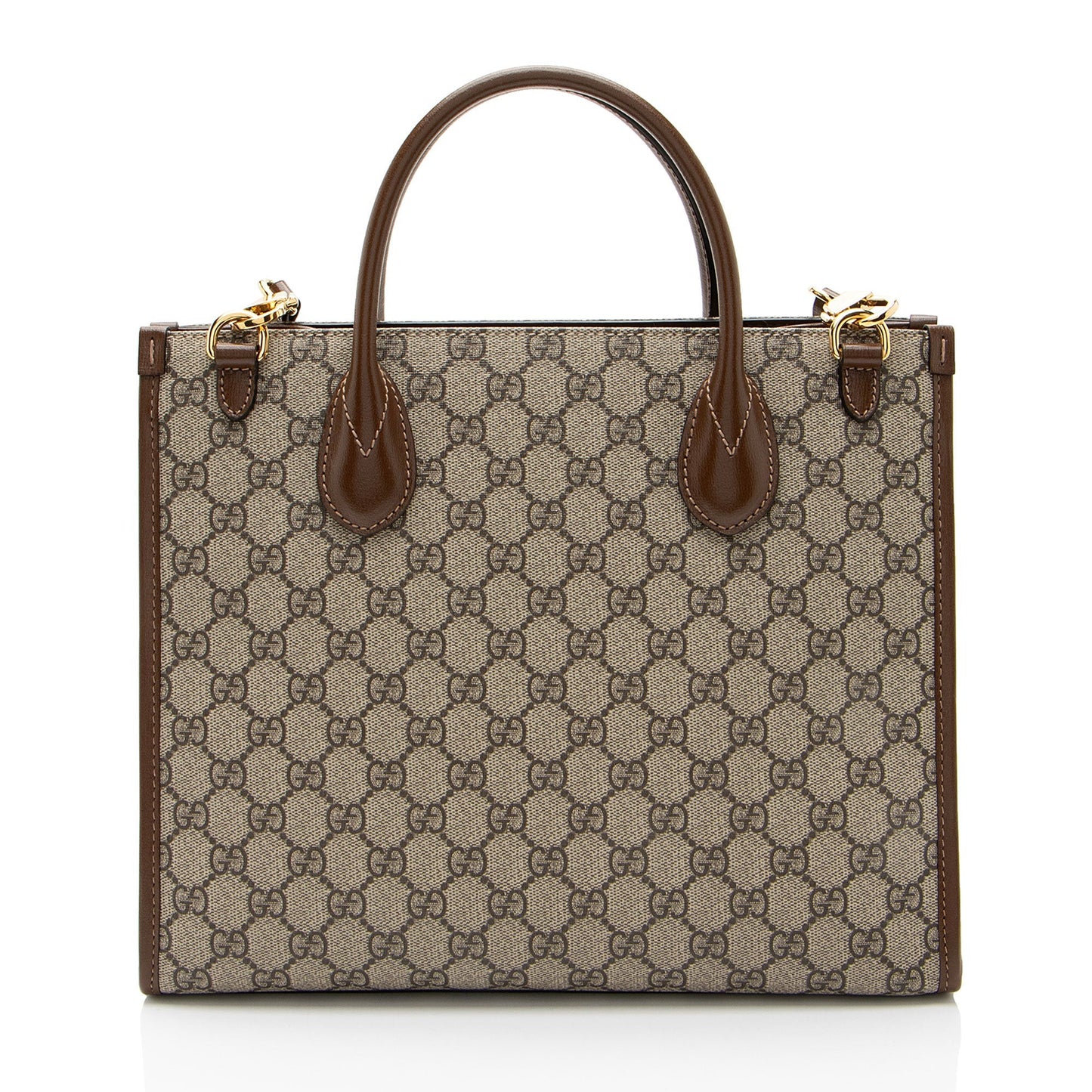 Gucci GG Supreme Retro Leather Canvas Brown Small Tote Bag