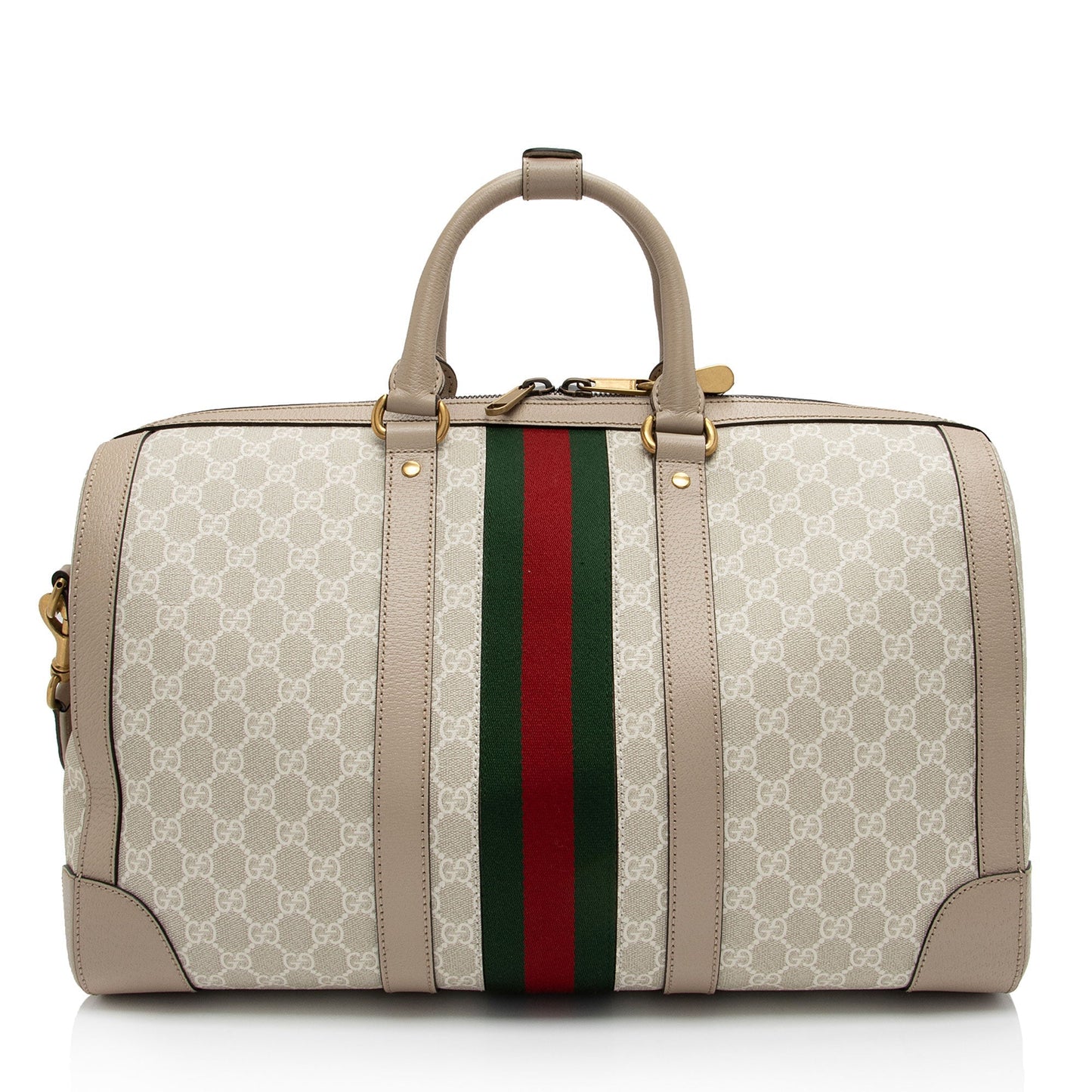 Gucci GG Supreme Savoy Duffle SHF-jPjtdB Leather Canvas Nylon Beige Travel Bag