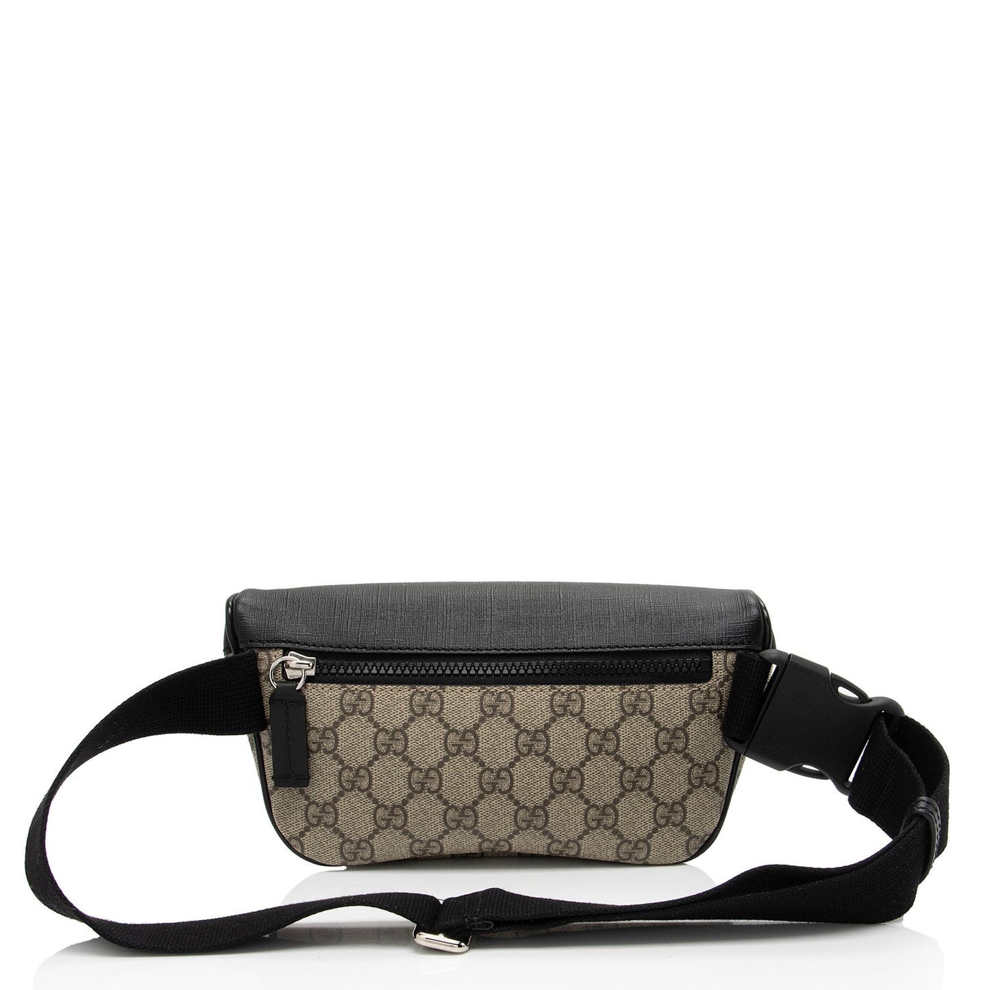 Gucci GG Supreme Belt SHF-nmMh6p Leather Nylon Black Beige Accessory