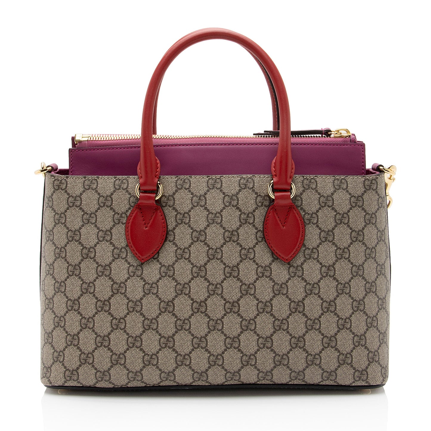 Gucci GG Supreme SHF-drDGfG Leather Canvas Beige Red Tote Bag