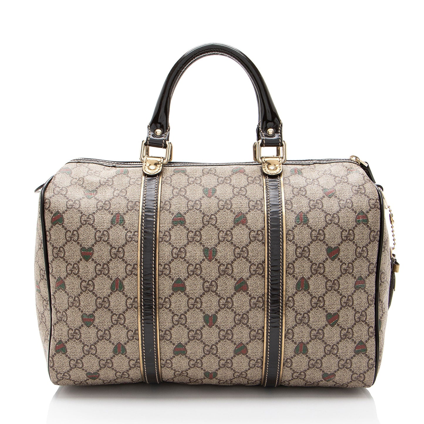Gucci GG Supreme Tattoo Hearts Joy Leather Canvas Patent Brown Satchel Bag Shf Ahkv76