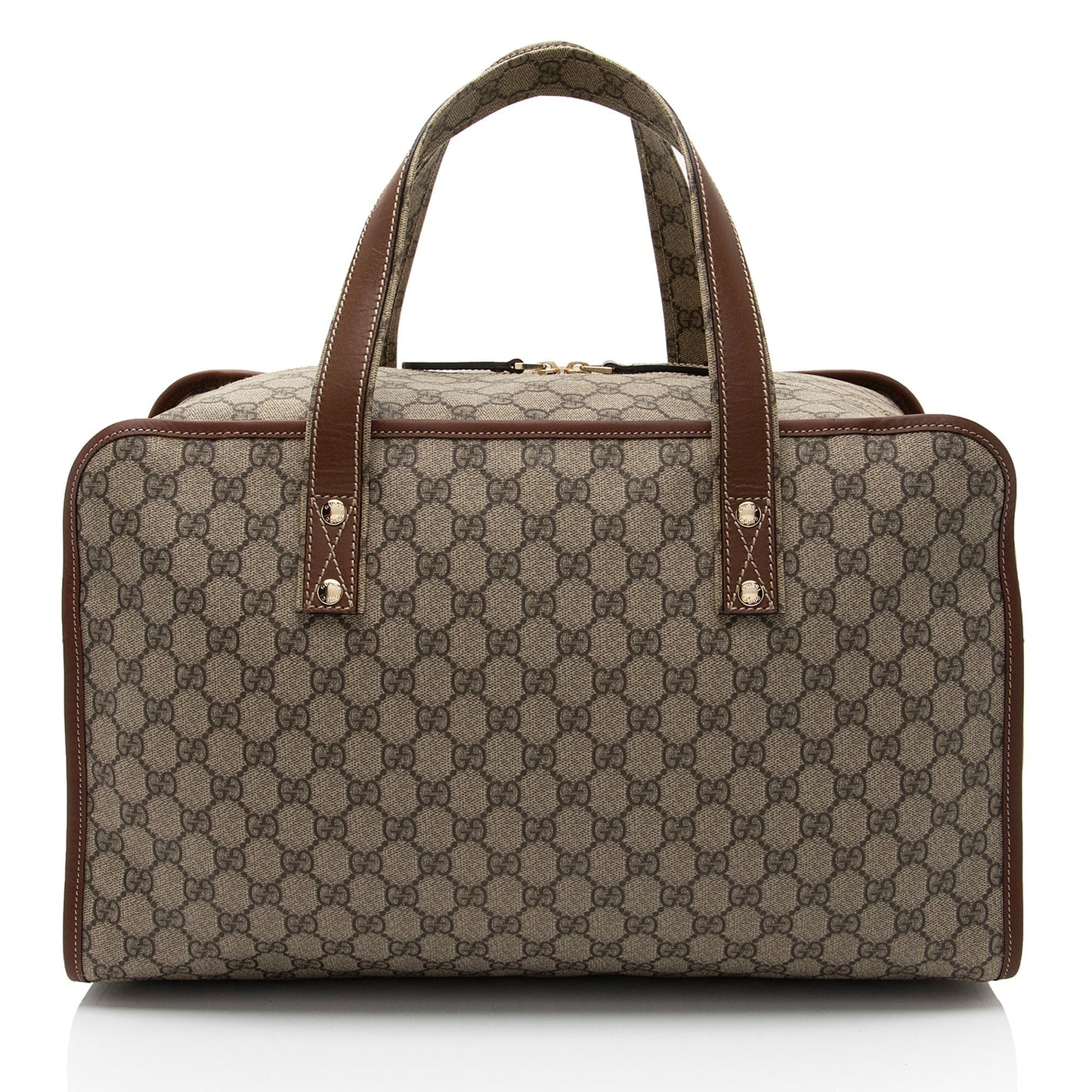 Gucci GG Supreme Web Loop Duffle Leather Canvas Nylon Brown Travel Bag